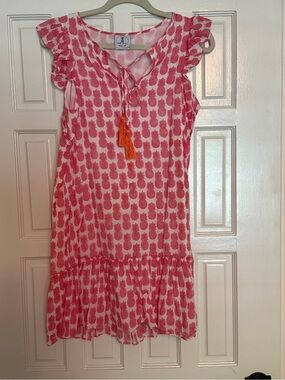 Ella Gray Pink Pineapple Print Summer Dress with Tassel Tie